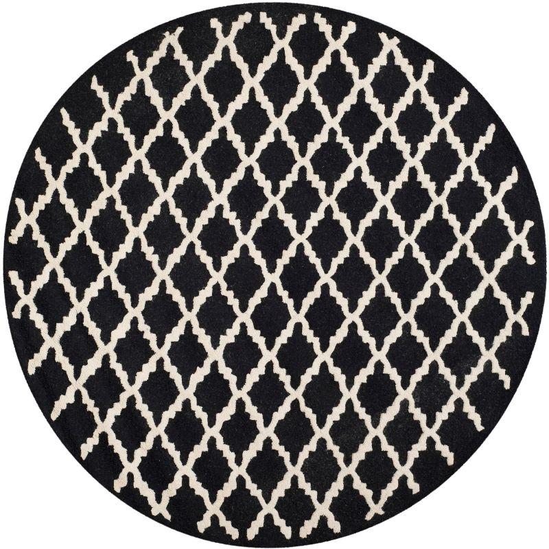 Ivory and Black Geometric Hand-Tufted Wool Round Rug