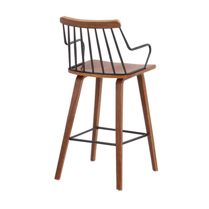 26" Micah Wood Metal Counter Height Barstool Walnut - Armen Living: Square Upholstered, Fixed Seat Height