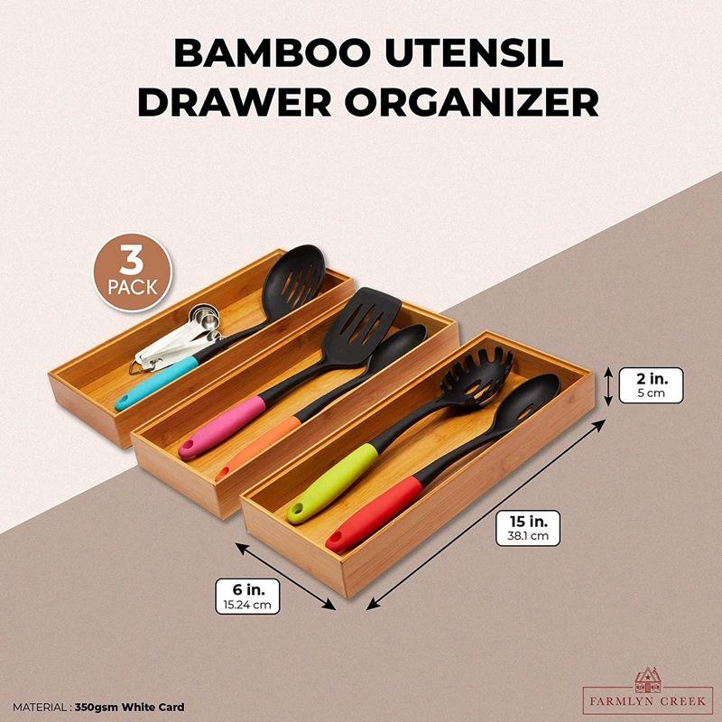 Farmlyn Creek 3-Pack Bamboo Kitchen Utensil Drawer Organizers