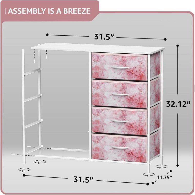 White and Pink 8-Drawer Fabric Dresser with Steel Frame