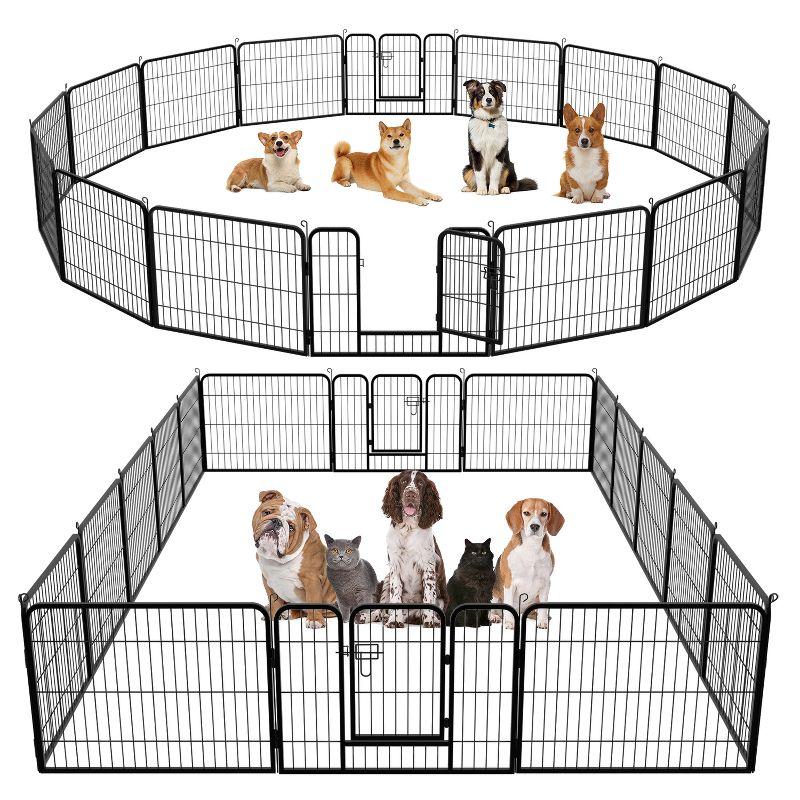 Black Metal Adjustable Pet Playpen with Doors