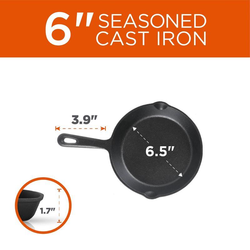 COMMERCIAL CHEF Pre-Seasoned Cast Iron 3-Piece Skillet Set, 6Inch 8Inch 10 Inch, Black