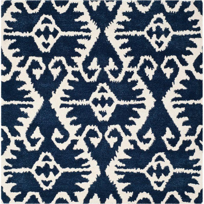 Royal Blue and Ivory Wool Tufted Square Area Rug