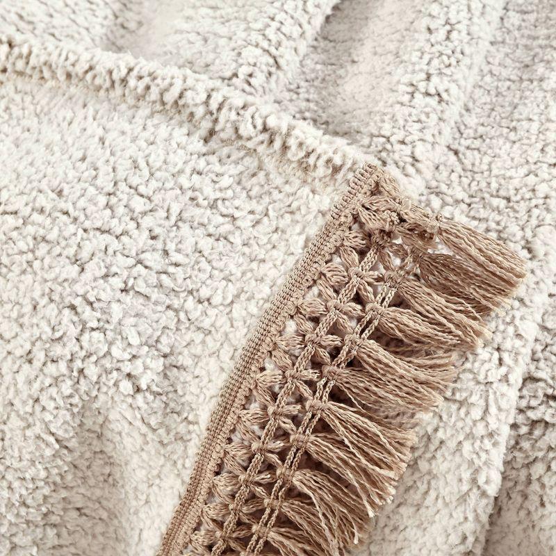 Cozy Sherpa Tassel Fringe Reversible Throw Blanket, 60x50, Neutral