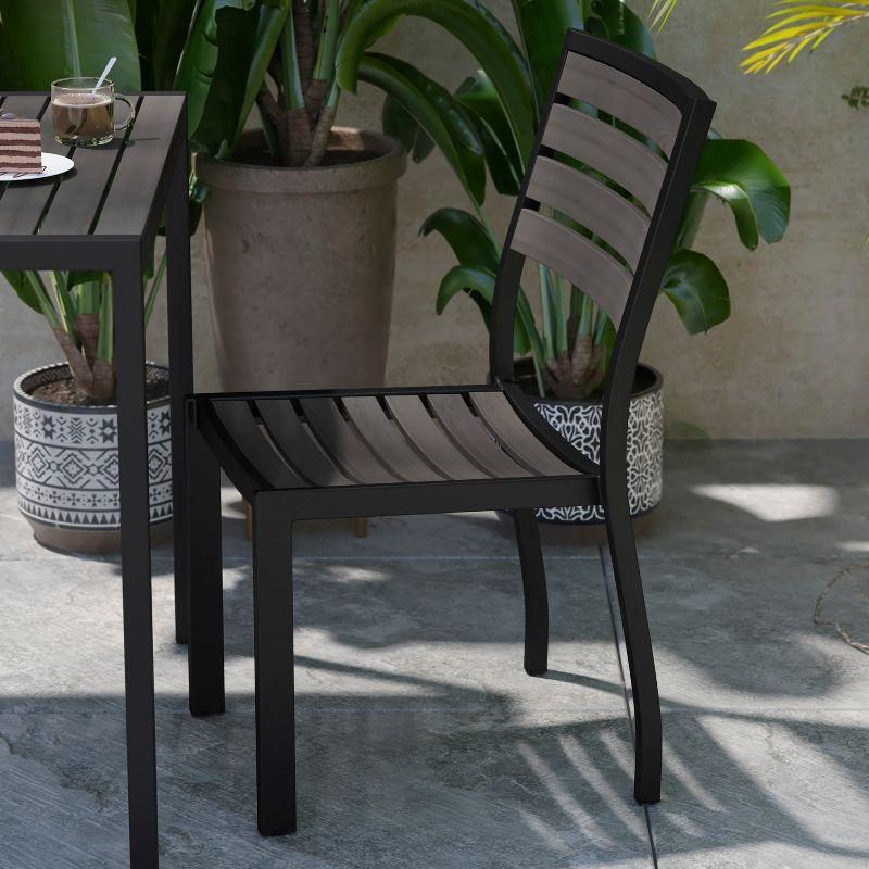 Flash Furniture Lark Outdoor Side Chair with Faux Teak Poly Slats, Set of 2