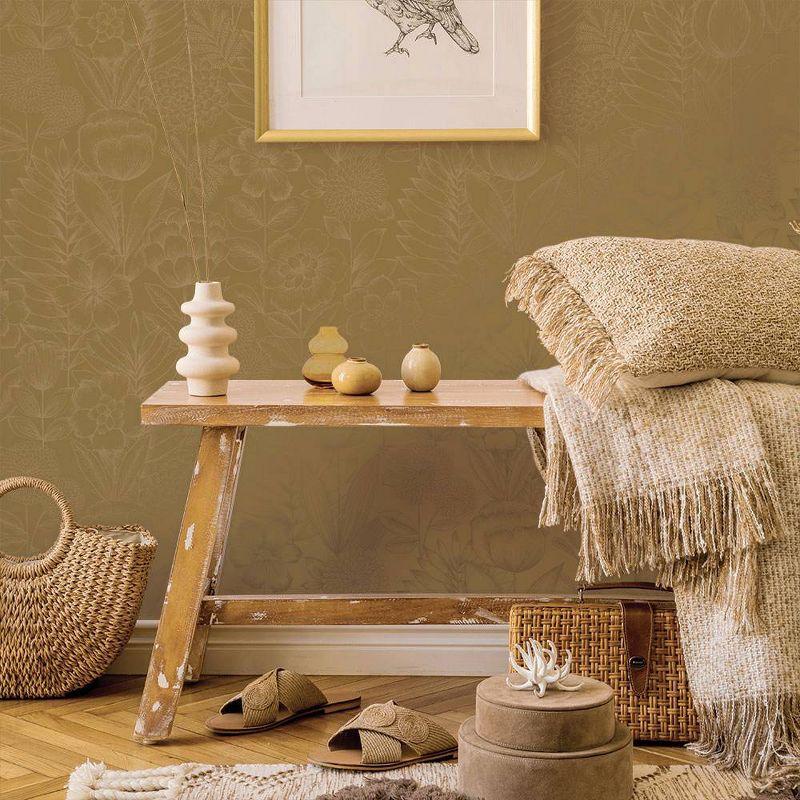 Tempaper & Co. Homestead Floral Removable Peel and Stick Wallpaper, Metallic Marigold, 28 sq. ft.: Vinyl, Self-Adhesive, Washable