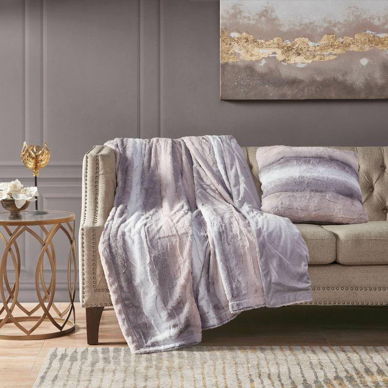Madison Park Faux Fur Striped Throw Pillow