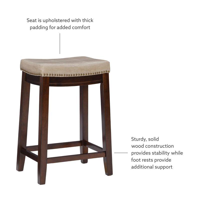 Beige Faux Leather Saddle Counter Stool with Wood Frame