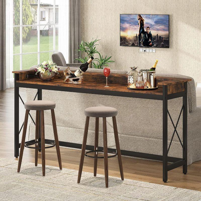Tribesigns Sofa Table with Outlets and USB Ports, 70.9 inch Console Table, Industrial Entryway Hallway Accent Table for Living Room,Brown & Black