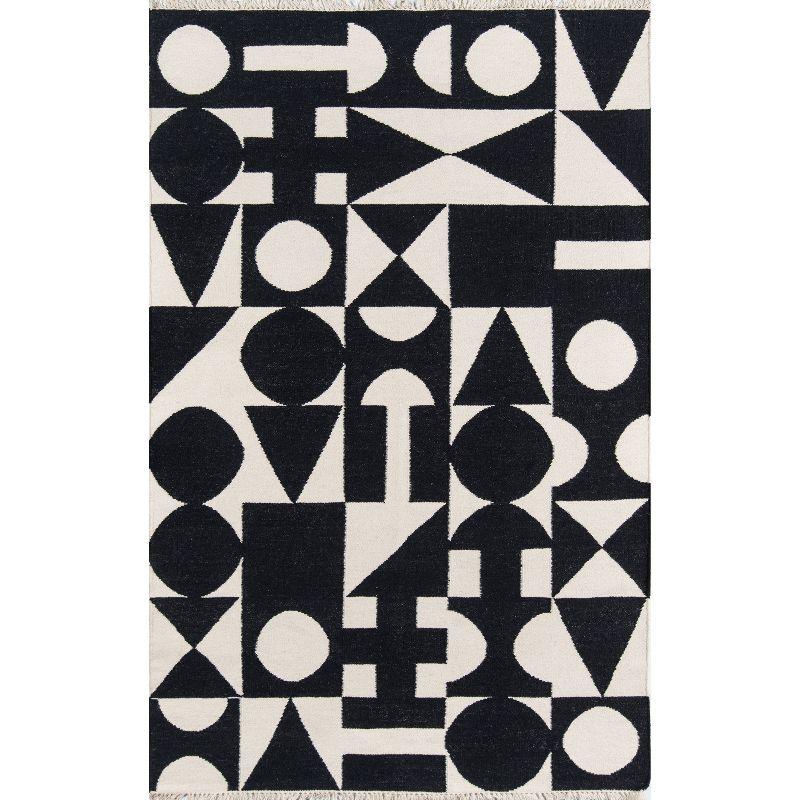 3'6"x5'6" Topanga Area Rug Black - Novogratz by Momeni: Wool, Geometric, Handmade, Low Pile, Indoor Use