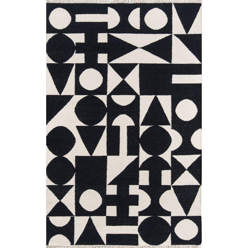 Moorish Geometric Black Wool 8'x10' Handwoven Area Rug