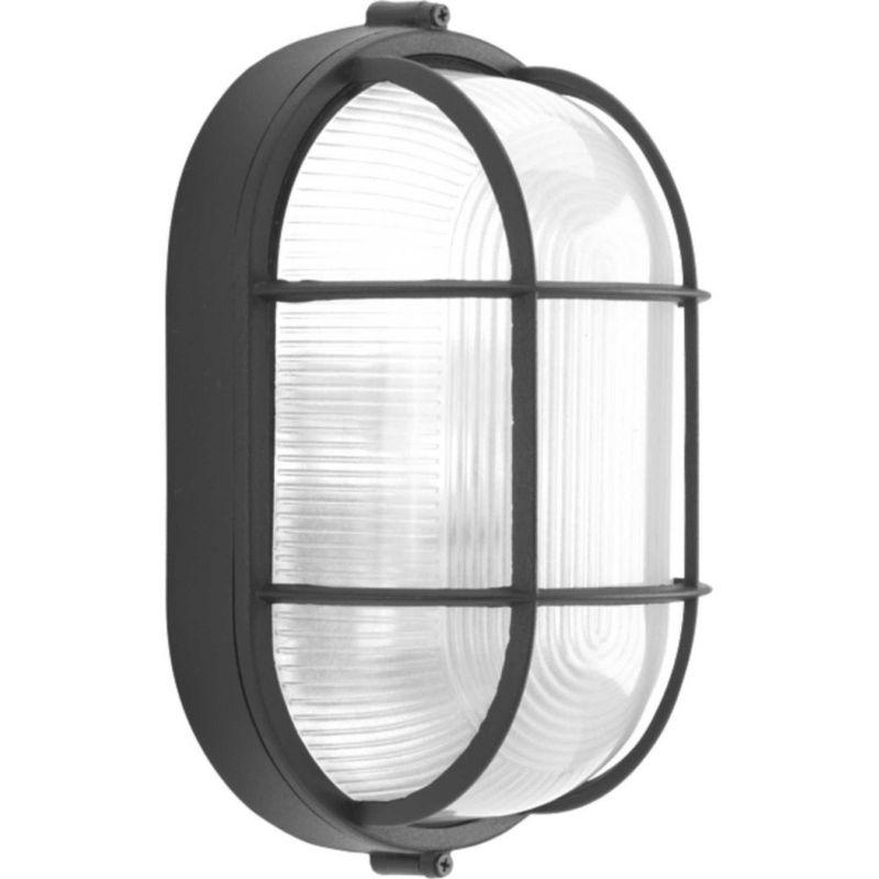 Progress Lighting Bulkheads 1-Light Flush Mount Wall Light Black White Shade