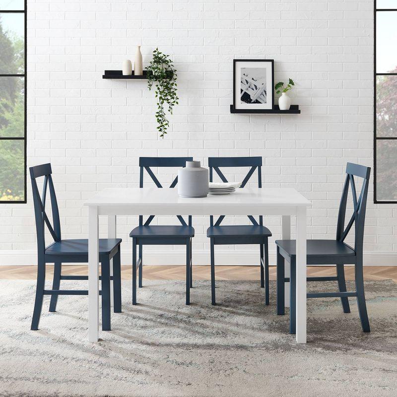 5pc Contemporary Farmhouse Dining Set White/Navy - Saracina Home: Rubberwood & MDF, Non-Extension Rectangle Table