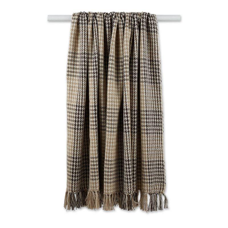 50"x60" Houndstooth Plaid Throw Blanket Dark Brown/Stone - Design Imports: Cotton, Hypoallergenic, Machine Washable