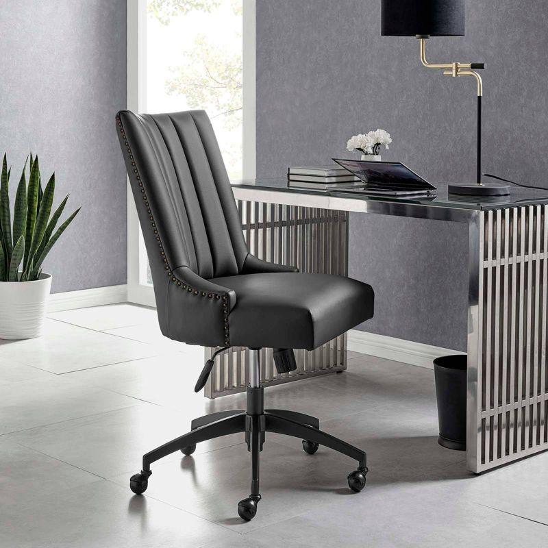 Modway Empower Channel Tufted Vegan Leather Office Chair Black: Metal Frame, Adjustable Height, Modern Style