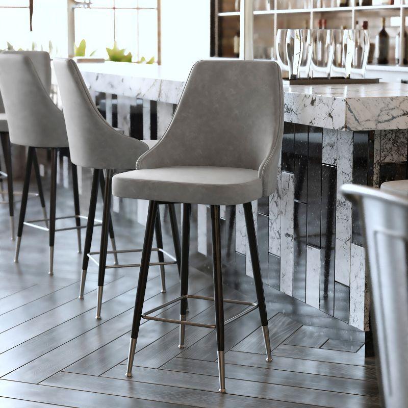 Gray Leather and Chrome Counter Height Stools - Set of 2