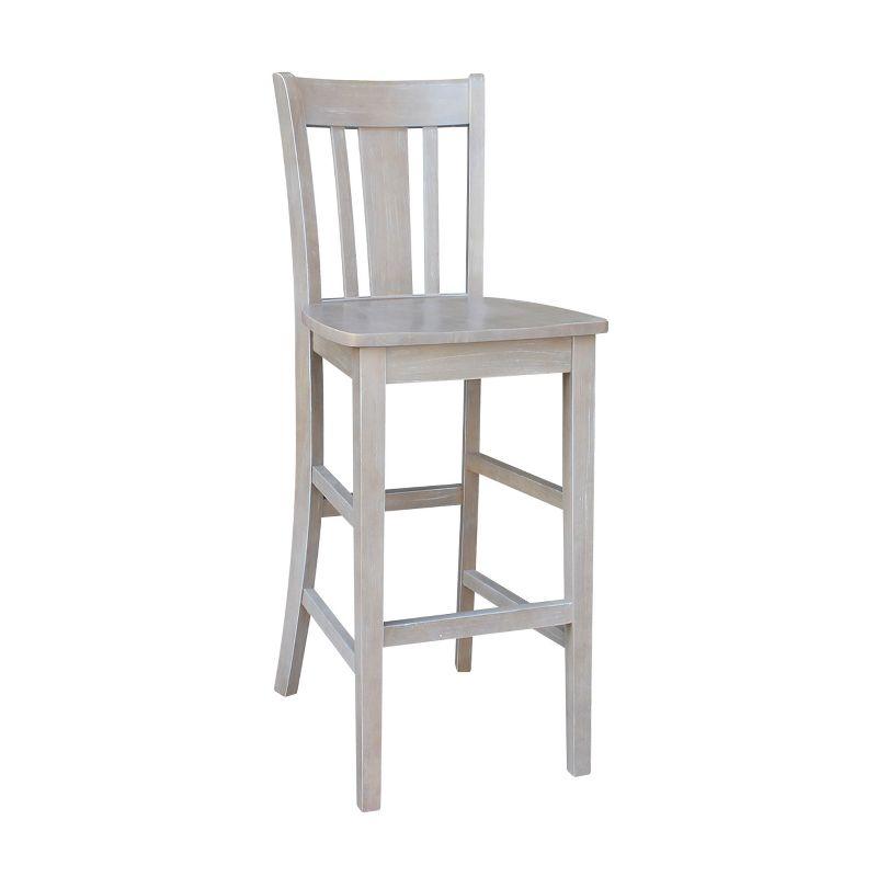 Elegant Washed Gray Taupe Solid Wood Bar Stool, 29.92" Seat Height