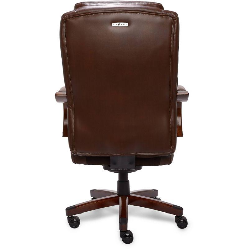 La-Z-Boy La-Z-Boy Delano Big & Tall Executive Office Chair, Ergonomic Mid-Back with Body Pillow Lumbar Support, ComfortCore® with Memory Foam Cushion, Mahogany Wood Arms and Swivel Base, Bonded Leather
