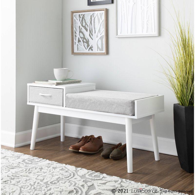 Modern White and Gray Wood Bench with Storage Drawer