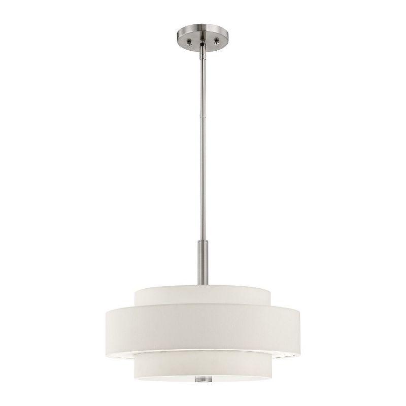 Meridian Brushed Nickel 4-Light Pendant with Off-White Fabric Shade