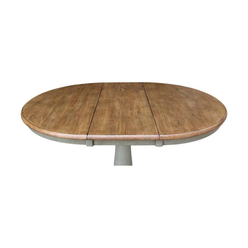 Kyle Round Top Pedestal Drop Leaf Dining Table Hickory Brown/Stone Gray - International Concepts: Solid Wood, Mid-Century Modern