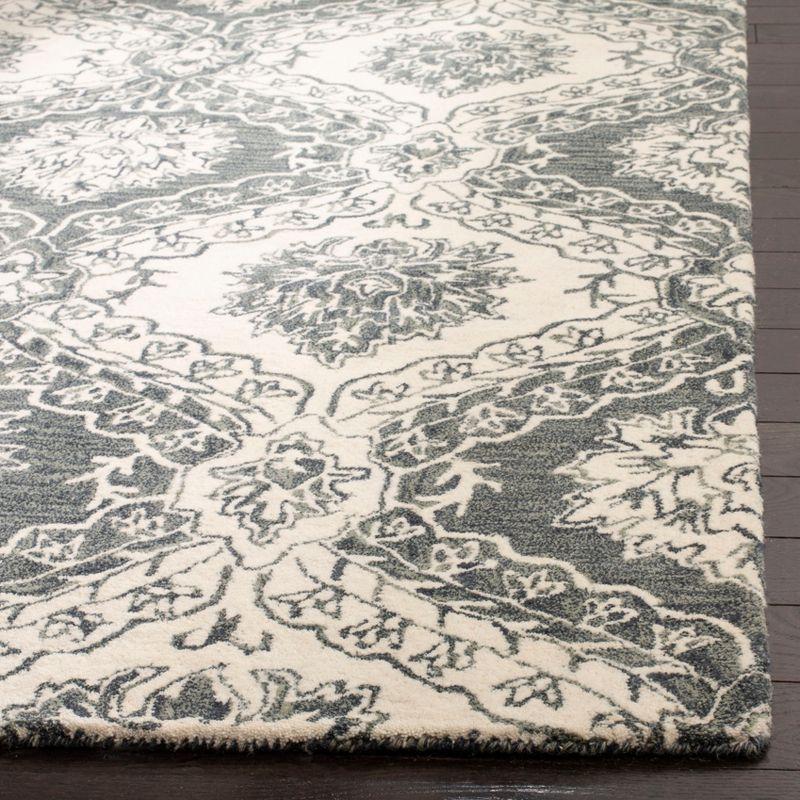 Handmade Blossom Blue Floral Square Wool Tufted Rug