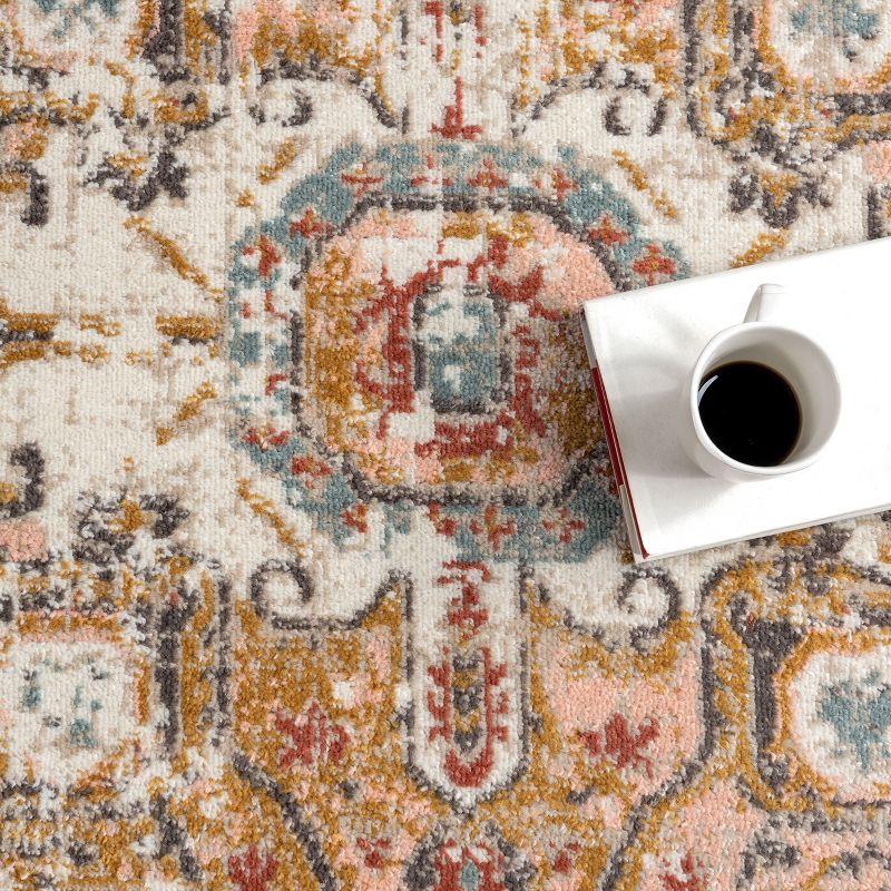 Nuloom 5 Round Justine Vintage Medallion Indoor Area Rug, Beige, Faded Persian Design, Stain Resistant, BedroomLiving Room, Kitchen,