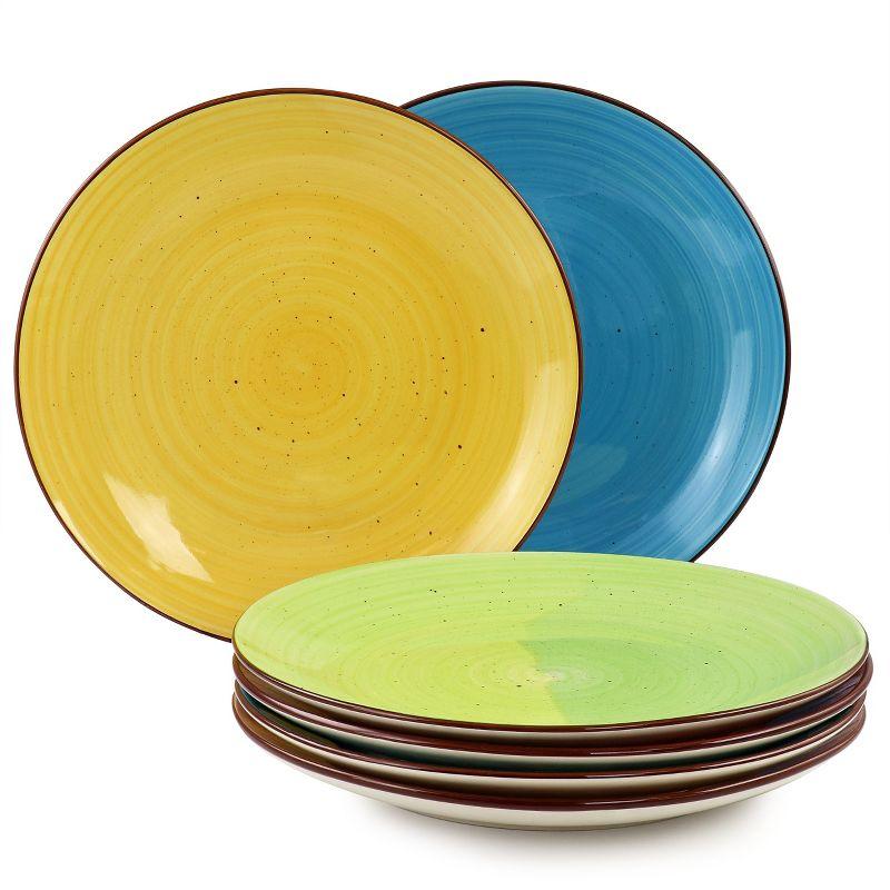 Hand-Painted Multicolor Ceramic Dinner Plate Set, 15-inch