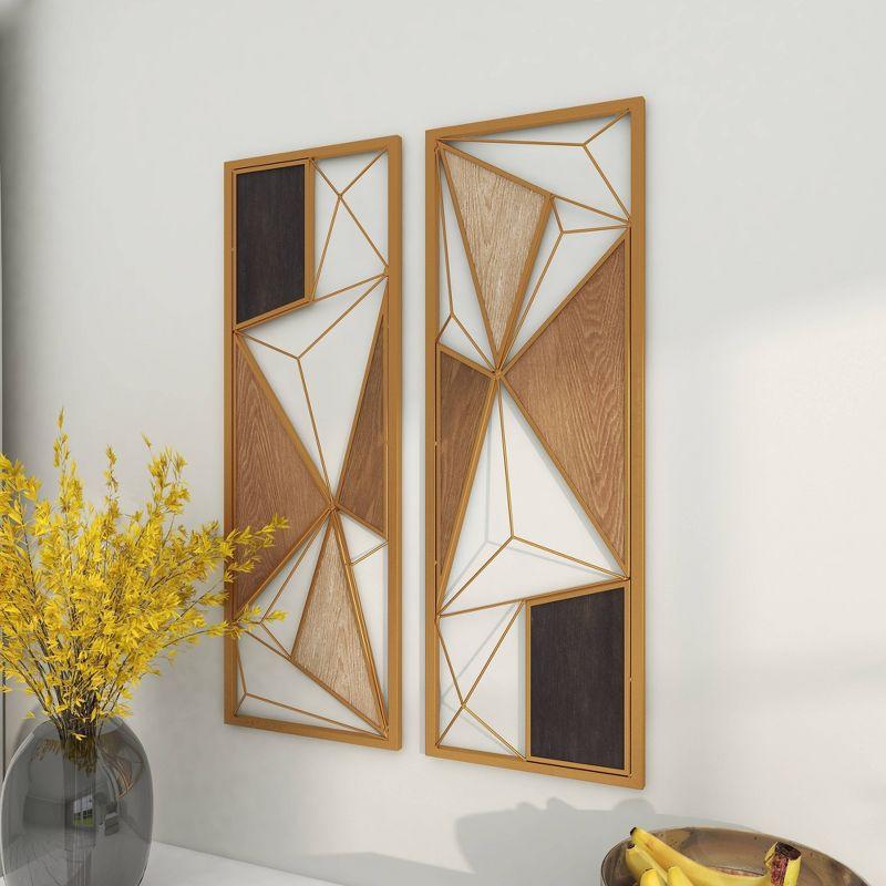 Metal Geometric Brown Wall Decor with Black and Gold Accents Set