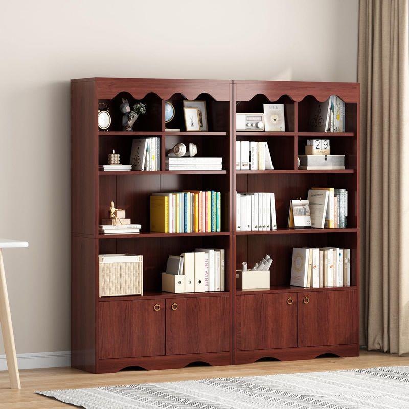 Bookshelf 5 Tier Open, Bookcase Modern with Doors, Wood Bookcase Storage Organizer Shelf, 63 inch Storage Shelves for Bedroom Living Room Office