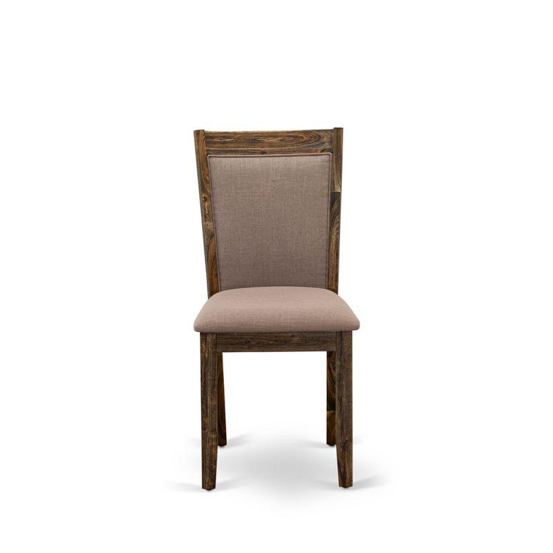 East West Furniture MZC0T01 Dining Chair Set of 2 - Cream Linen Fabric Seat and High Chair Back - Wire Brushed Linen White Finish (SET OF 2)`