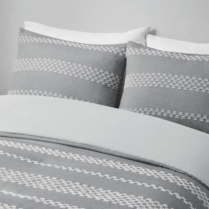 Gray King/Cal King Clipped Jacquard Duvet Cover Set