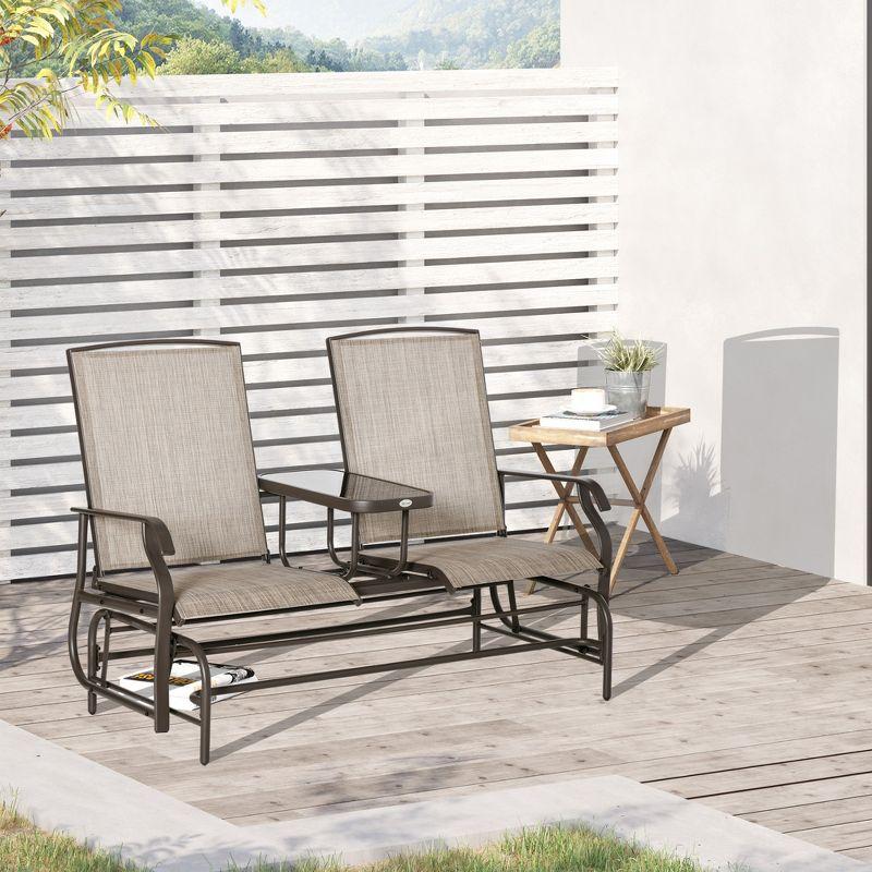 Outsunny 2-Person Outdoor Glider Bench w/ Center Table, Steel Frame for Backyard Garden Porch