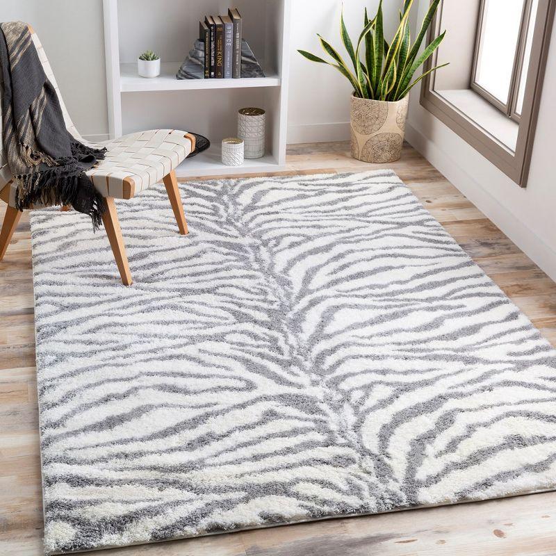 Gray and White Rectangular Shag Fur Area Rug 5'3" x 7'3"