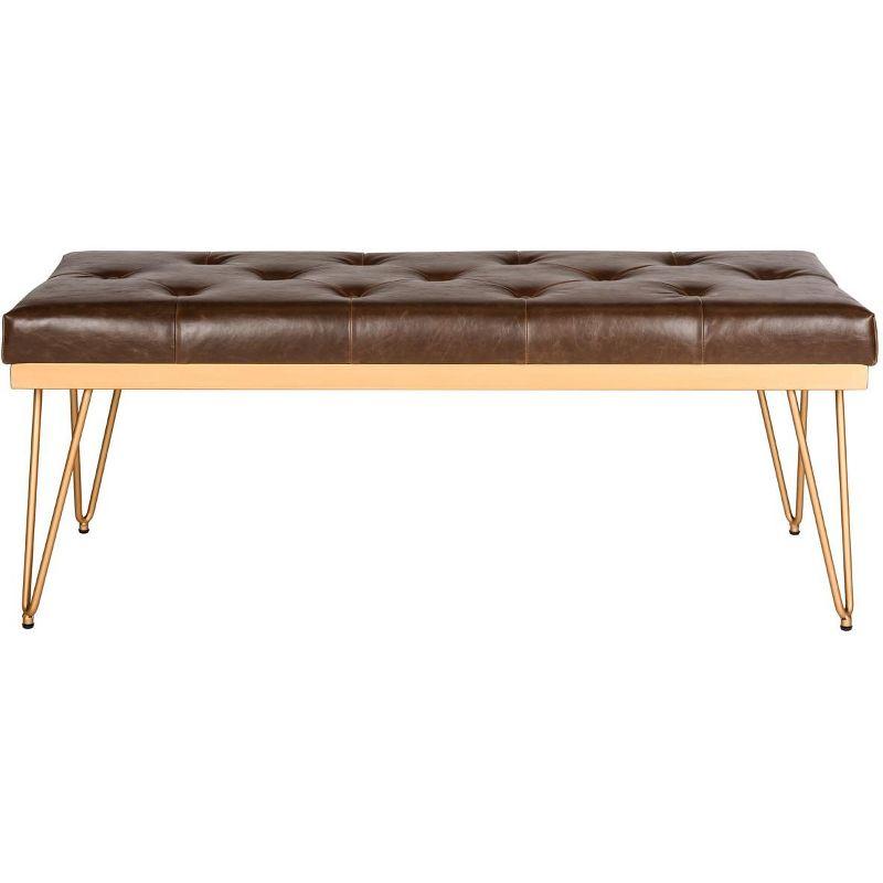 Transitional Brown and Gold PU Leather Bench with Hairpin Legs