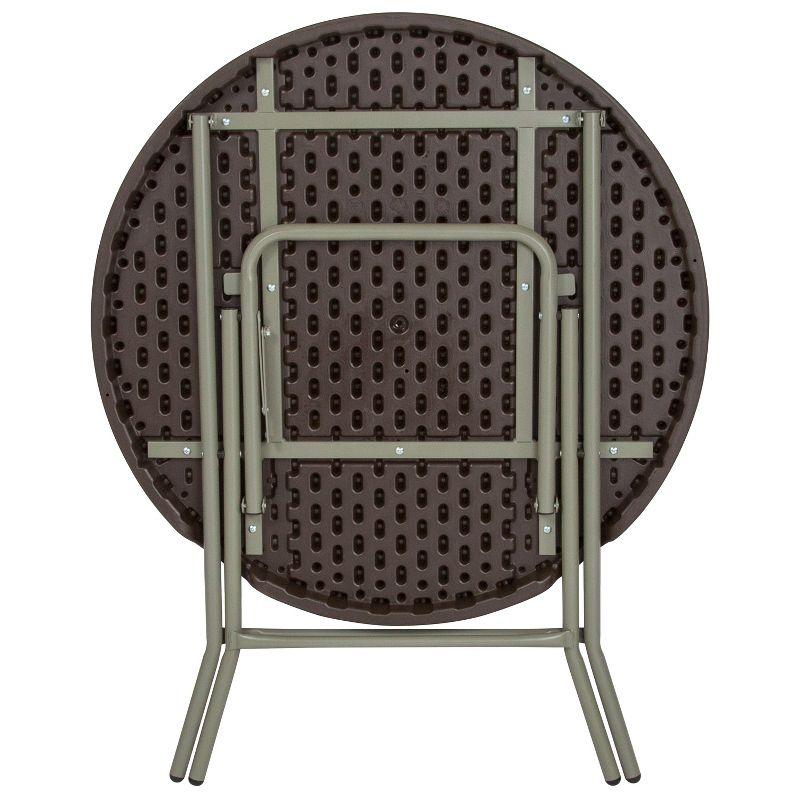 Flash Furniture 2.6-Foot Round Brown Rattan Plastic Folding Table