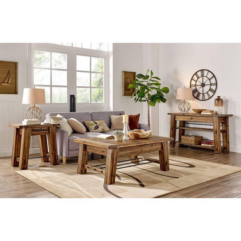 Alaterre Furniture Durango Industrial Wood Coffee Table Dark Brown: Rustic Acacia & Steel, Fixed Shelf