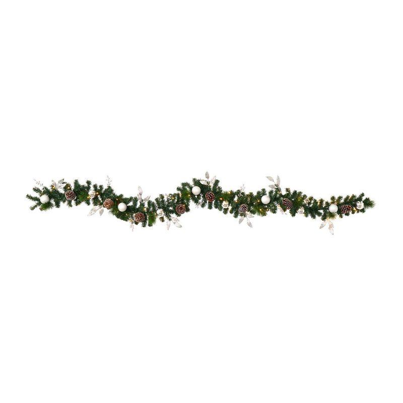 Nearly Natural 9’ Ornament and Pinecone Artificial Christmas Garland with 50 Clear LED Lights