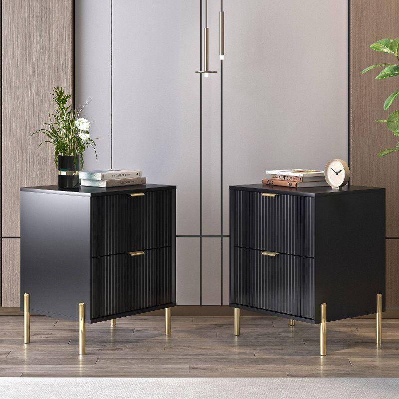 Festivo Black and Gold 2-Drawer Nightstands Set