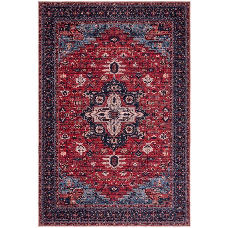 Serapi SEP560 Power Loomed Machine Washable Skid-Resistant Indoor Accent Rug - Red/Navy - 3'3"x5' - Safavieh