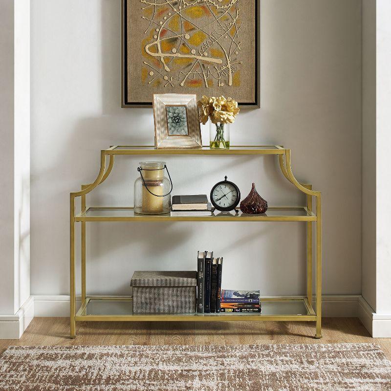 Aimee Console Table - Crosley: Elegant Steel Frame, Clear Glass Top, Fixed Shelf, Entryway Furniture