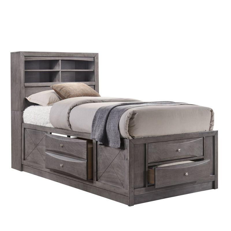Picket House Furnishings Twin Madison Storage Bed Gray: Bedroom Furniture with Built-In Headboard Storage, Lacquered Finish