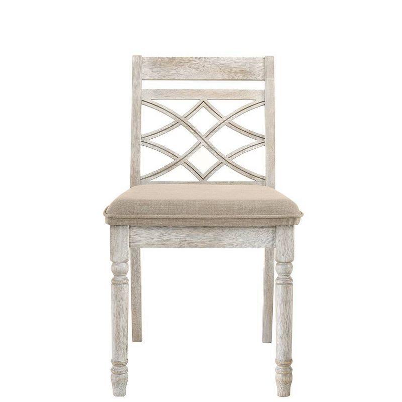 Cillin Side Chair (Set-2), Fabric & Antique White Finish