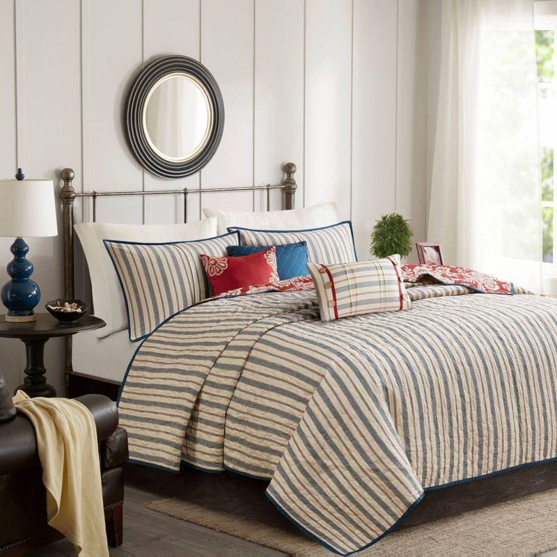 Madison Park Lucy Reversible Cotton Twill Quilt Set with Throw Pillows