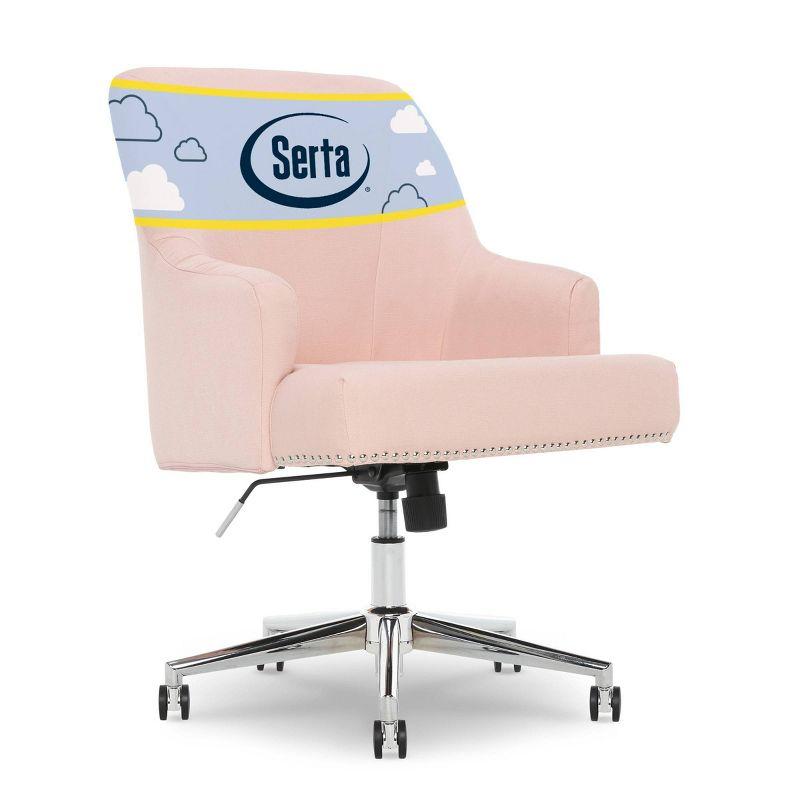 Blush Pink Fabric Swivel Office Chair with Fixed Arms