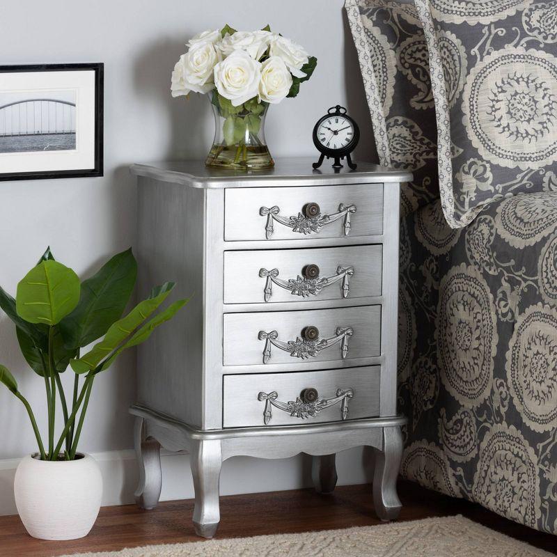 Callen Classic Brushed Silver 4-Drawer Wood Nightstand