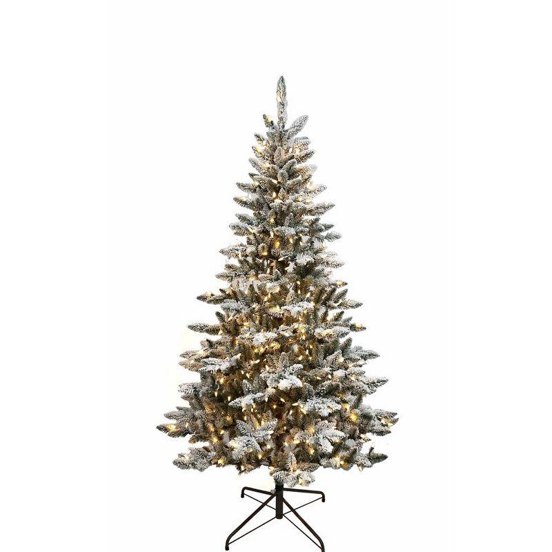 6-Foot Pre-Lit Snow-Flocked Pine Christmas Tree with Warm White LED Lights