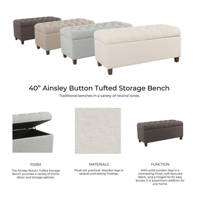 Ainsley Button Tufted Storage Bench Dark Charcoal Gray - HomePop: Upholstered Ottoman for Bedroom with Wood Legs