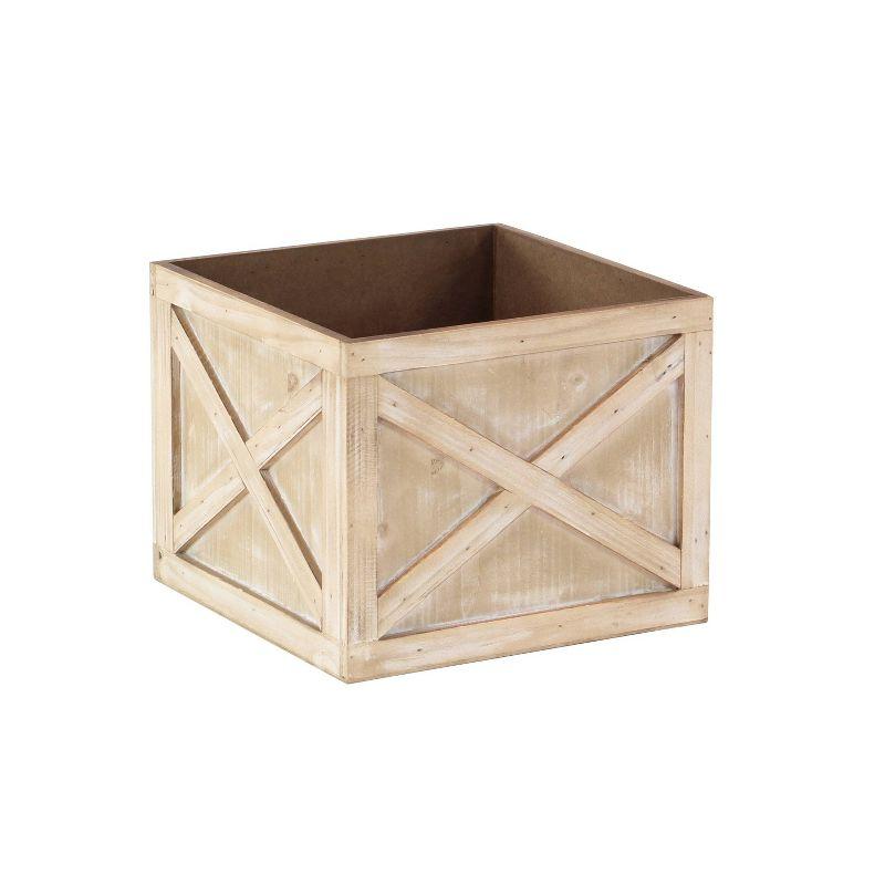 Light Brown Solid Square Wooden Planters Set of 3 for Indoor/Outdoor