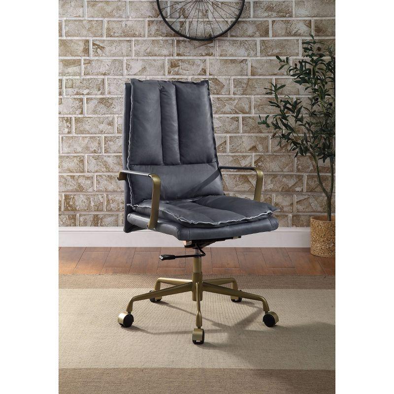 Gray Leather Executive Swivel Office Chair with Metal Accents